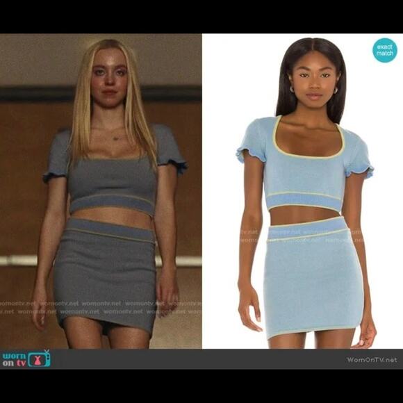 NWT Danielle Guizio Blue Lime Scoop Neck Knit Crop Top Size XL - Picture 9 of 10